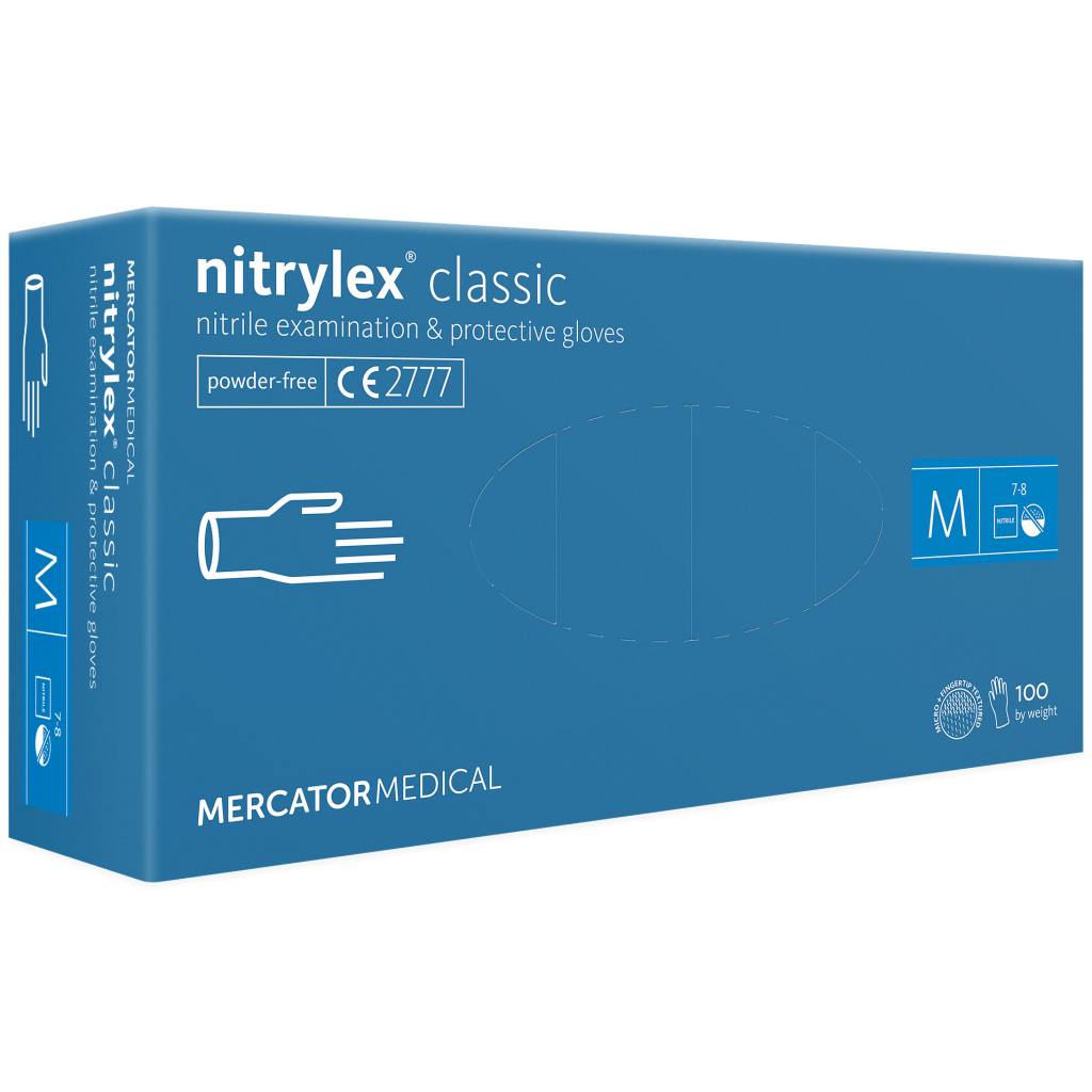 Медичні рукавички Mercator Medical Nitrylex Classic Нітрилові Неопудрені діагностичні Розмір M Сині 100 шт. (3.1010) (5906615004905) - изображение 1