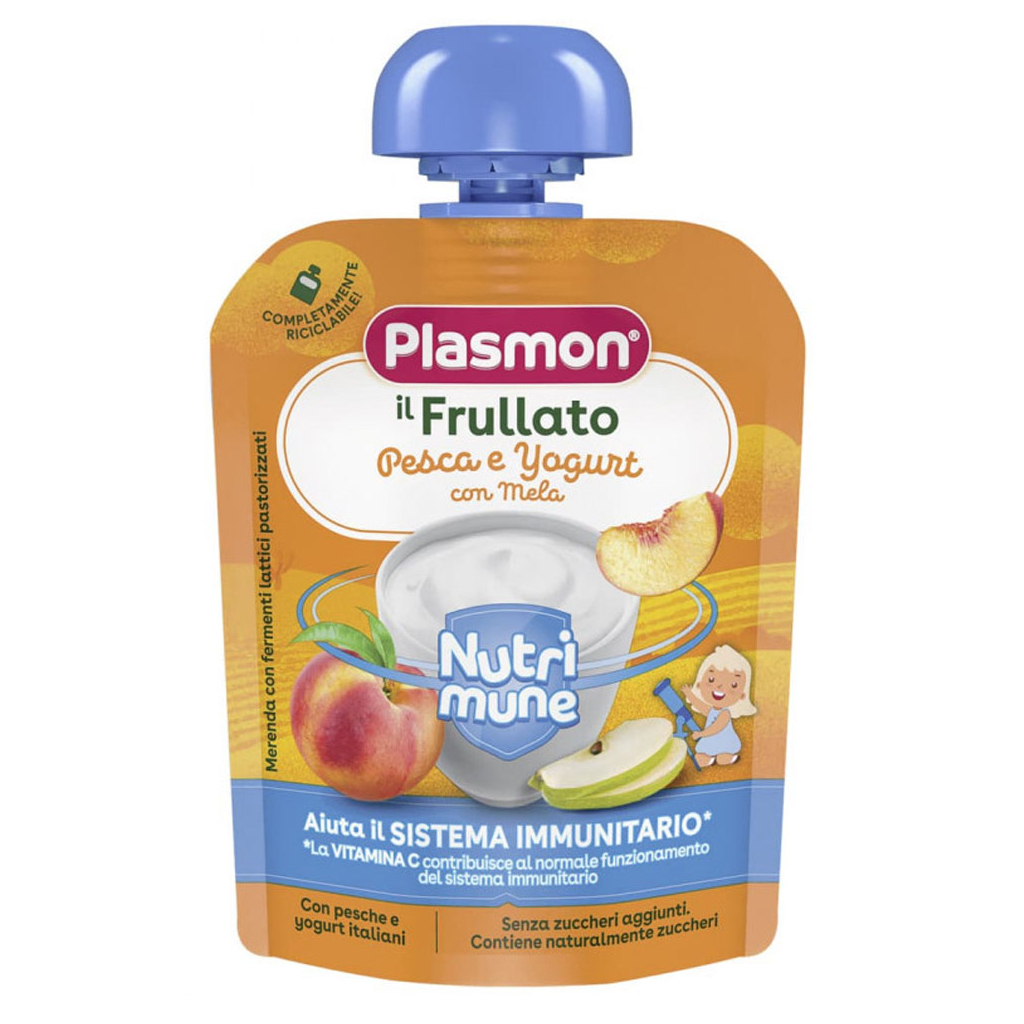 Дитяче пюре Plasmon Персик, яблуко, йогурт 85 г (1136144) - зображення 1