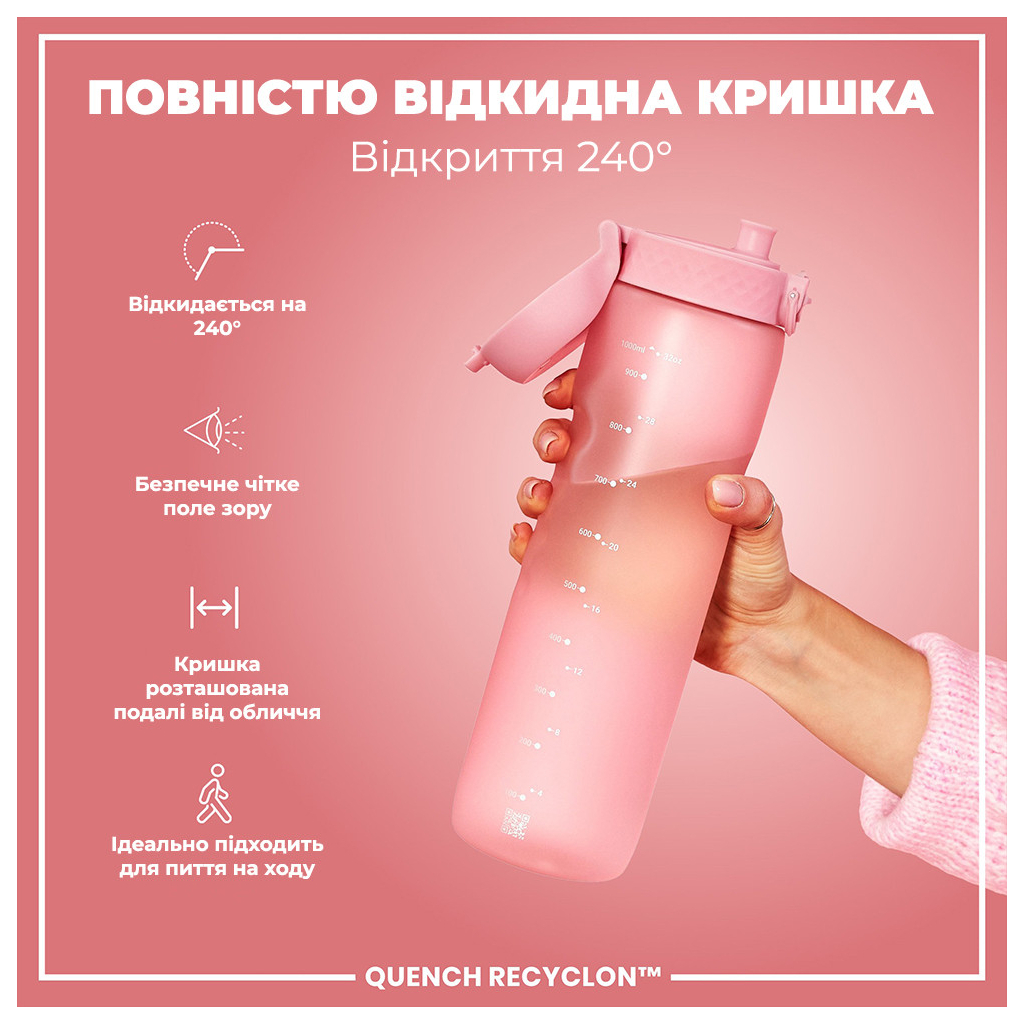 Пляшка для води ION8 OneTouch 1000 мл BPA Free, Rose Quartz (I8RF1000ROS) - зображення 3
