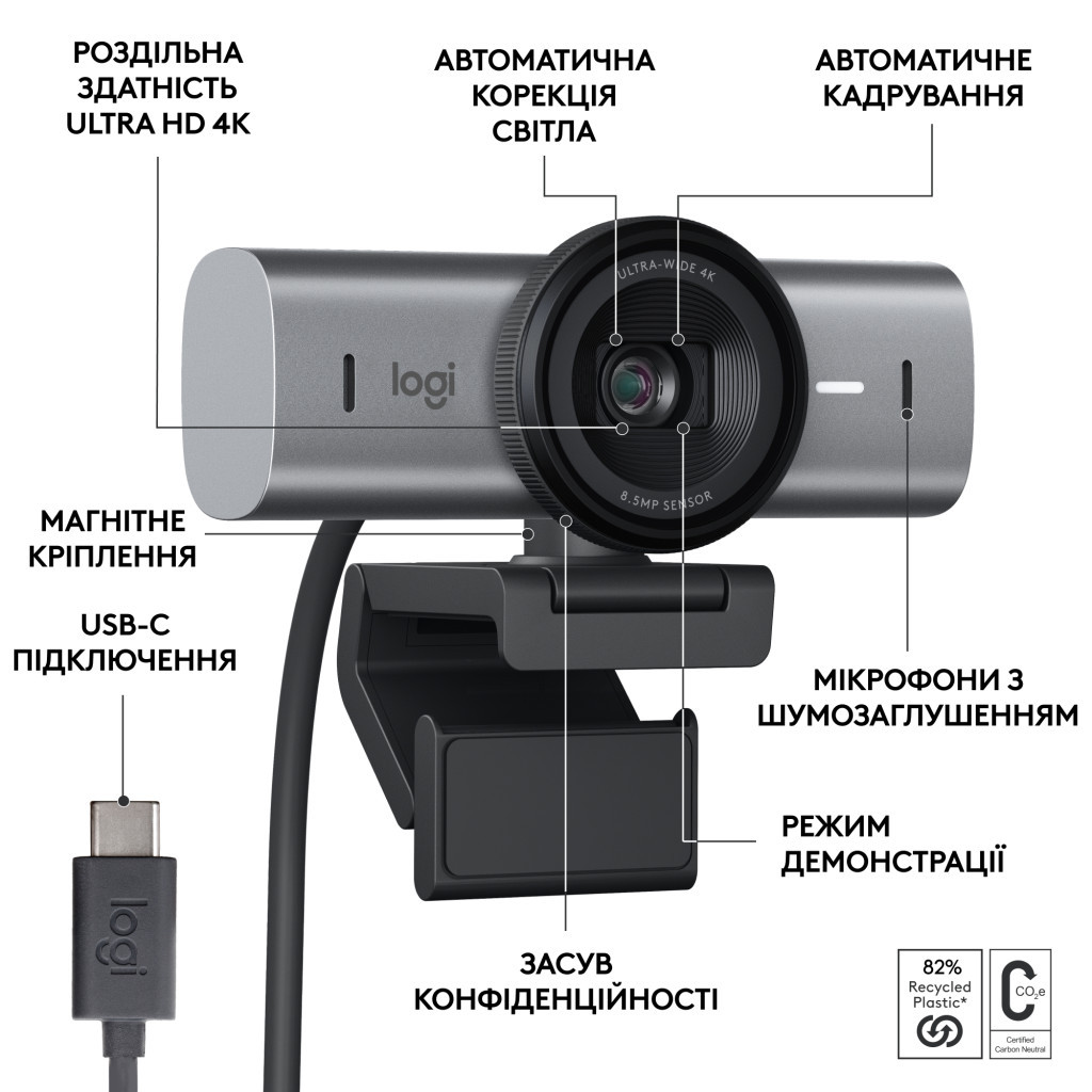 Веб-камера Logitech MX Brio 705 for Business 4K Graphite (960-001530) - зображення 7
