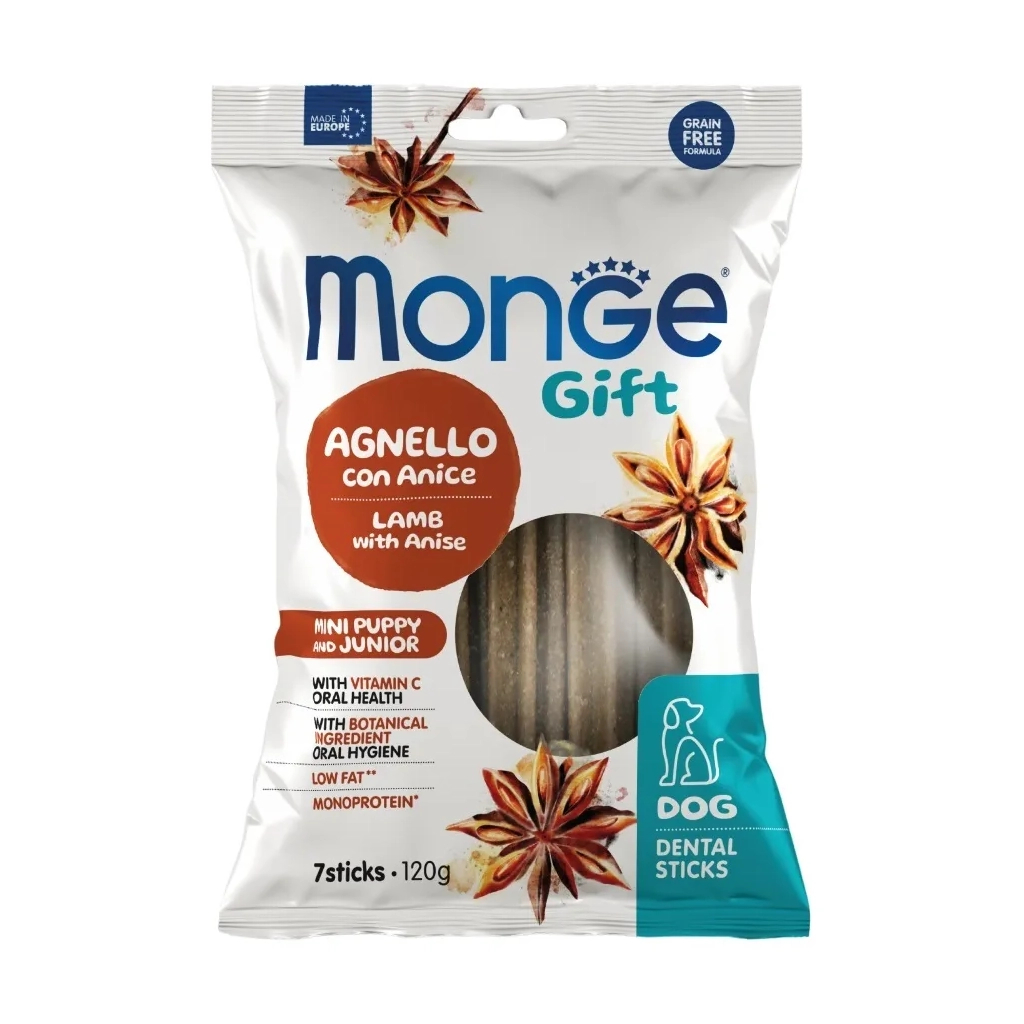 Ласощі для собак Monge Gift Dog Puppy and Junior Mini ягня з анісом 120 г (8009470085571) - зображення 1