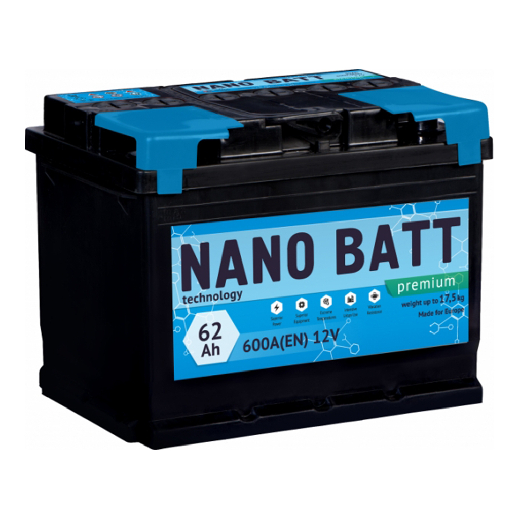 Акумулятор автомобільний NANO BATT Premium 62A +лів (1) 600А - зображення 1