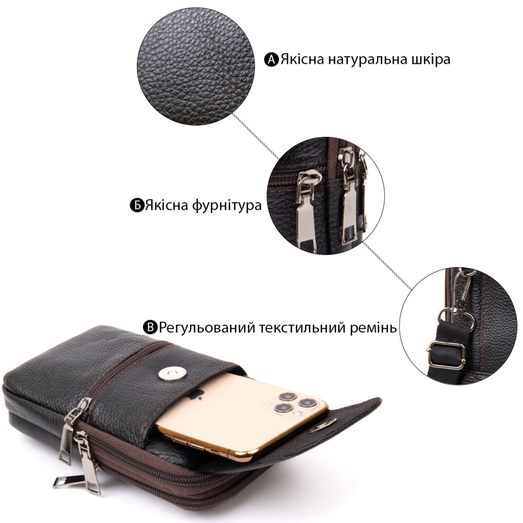 Сумка Vintage Унісекс на пояс на два відділення Коричнева (20427) - зображення 4