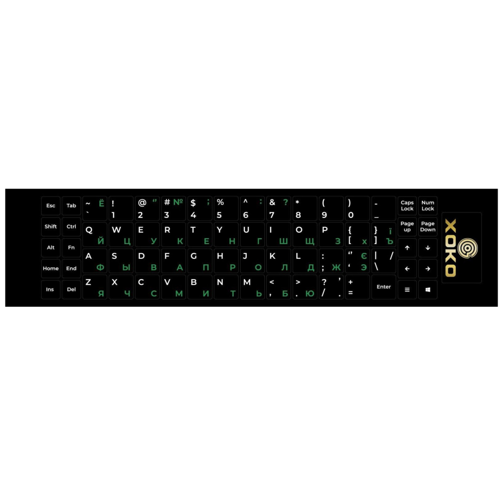 Наклейка на клавіатуру XoKo 68 keys UA/rus green, Latin white (XK-KB-STCK-MD) - зображення 1