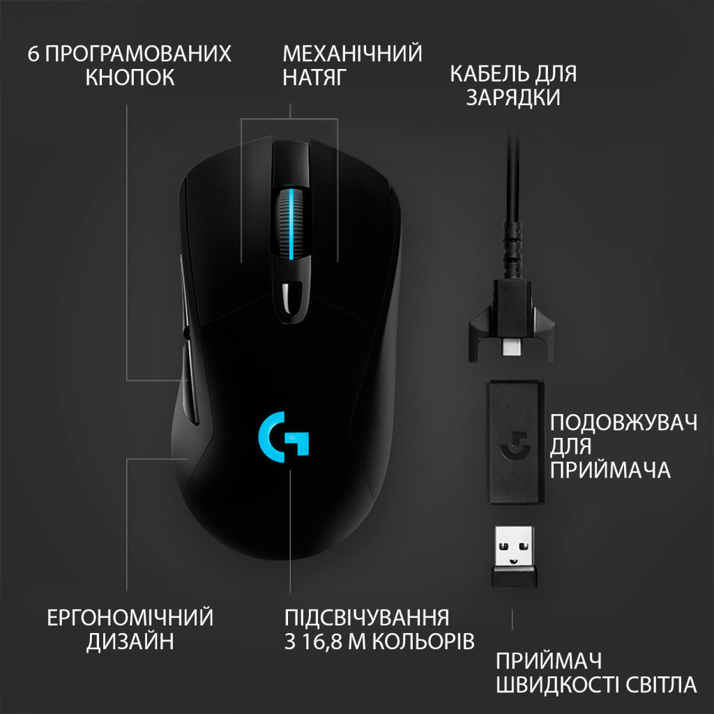 Мишка Logitech G703 Lightspeed HERO 16K Sensor Black (910-005640) - зображення 2