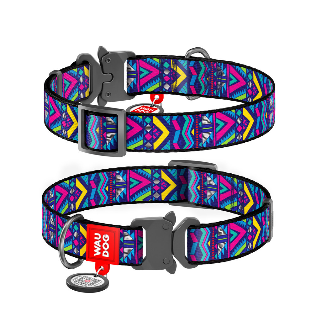 Нашийник для тварин WAUDOG Nylon з QR паспортом "Інді" металічна пряжка-фастекс XL (5072) - зображення 1