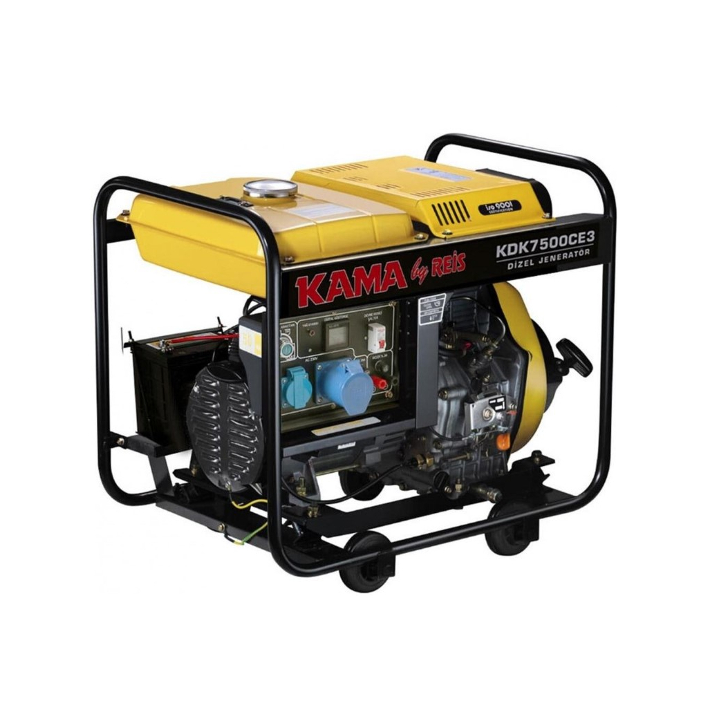 Генератор KAMA дизельний KDK7500CE3, 3-ф. 220/400V, 50Hz, 6.9kVA/5.5kW, 12.5 л, 1.5 л/год, ручний/стартер (KDK7500CE3) - зображення 1