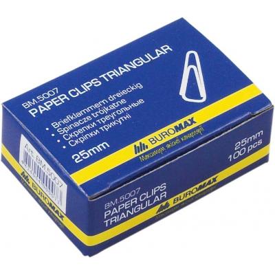 Скріпки канцелярські Buromax 25мм, nickel-plated, triangular, 100шт (BM.5007) - изображение 1