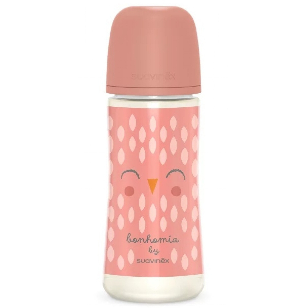 Пляшечка для годування Suavinex Bonhomia, повільний потік, 360 мл, рожева (307837) - зображення 1