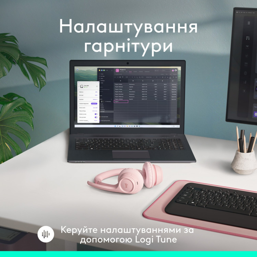 Навушники Logitech Zone 300 Bluetooth Rose (981-001412) - зображення 9