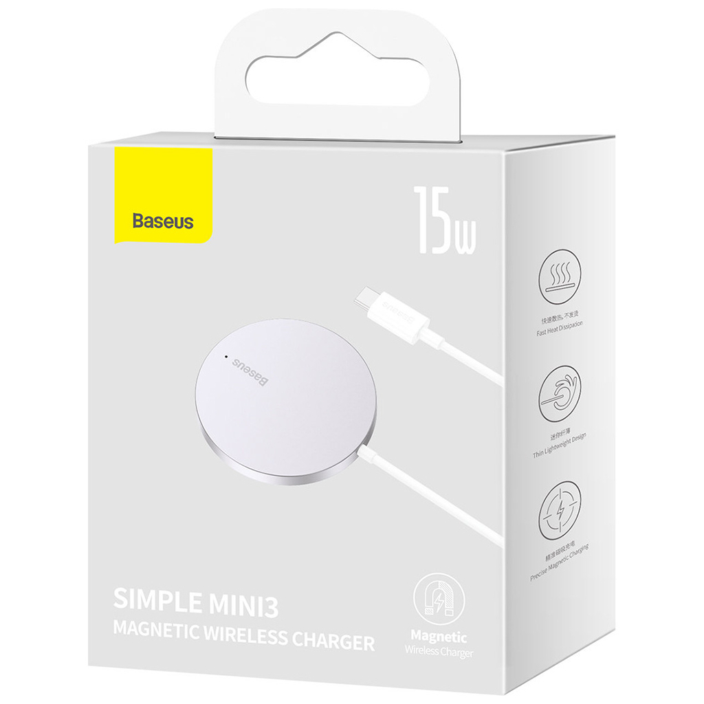 Зарядний пристрій Baseus Simple Mini3 Magnetic Wireless Charger 15W Silver (CCJJ040012) - изображение 4