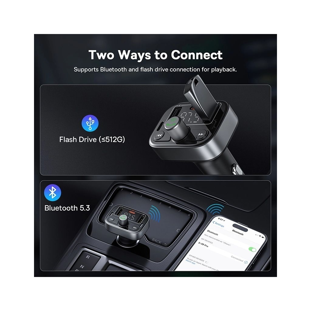 FM модулятор Baseus S-09 Lite Series Black (C10762300113-00) - зображення 4