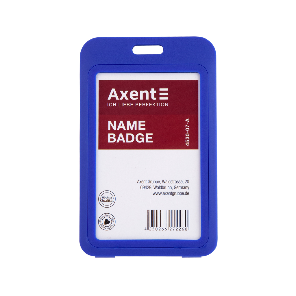 Бейдж Axent вертикальний, PP, 50х85мм, синій (4530-07-A) - зображення 1