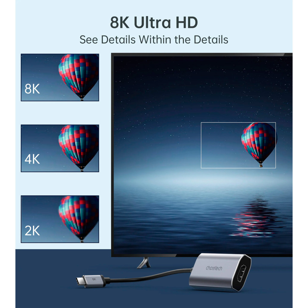 Перехідник USB-C to HDMI 8K 60 Hz Choetech (HUB-H16-GY) - изображение 4