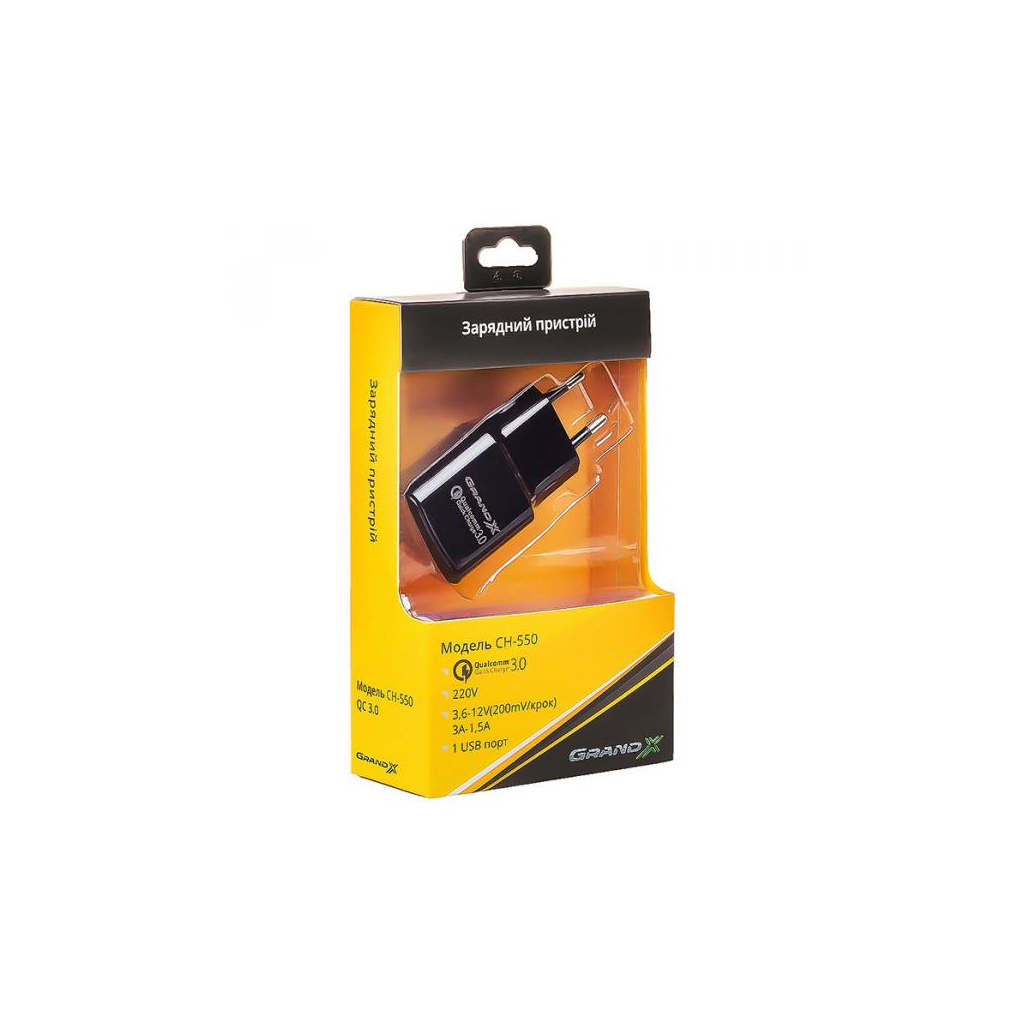Зарядний пристрій Grand-X CH-550BM (Quick Charg QC3.0 Grand-X 3.6V-12V, 3A-1.5A + DC c (CH-550BM) - зображення 4