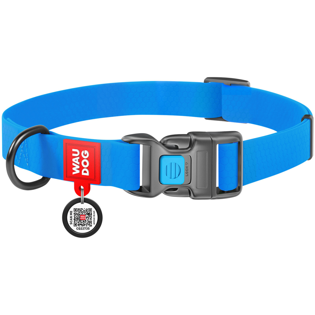 Нашийник для тварин WAUDOG Waterproof з QR паспортом Ш 25 мм Д 34-49 см блакитний (27722) - зображення 1
