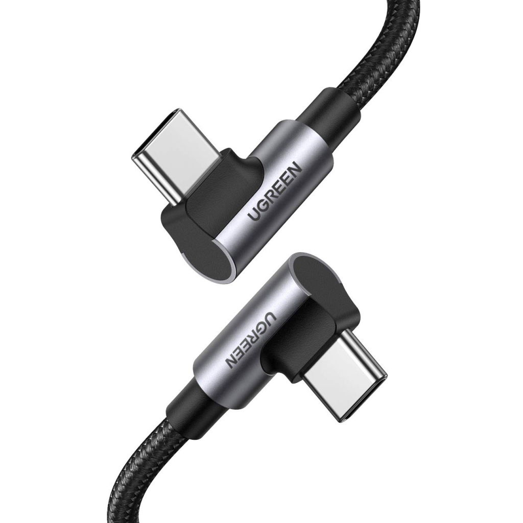 Дата кабель USB-C to USB-C 1.0m 100W (20V/5A) 90° corner braided black UGREEN (70696) - зображення 1