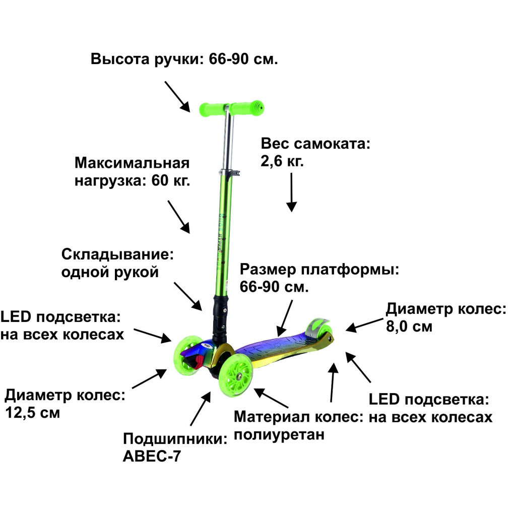 Самокат Bugs Hyper 2 Chameleon Green (6905614651508) - зображення 11
