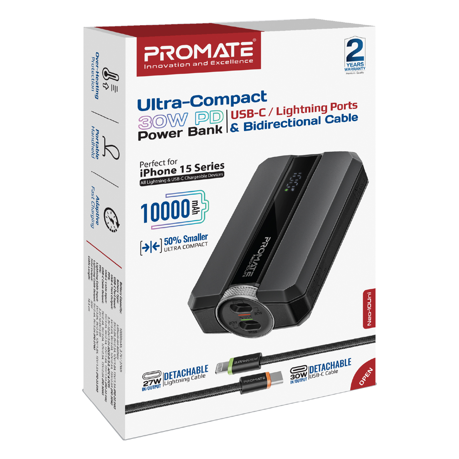 Універсальна мобільна батарея Promate Neo-10Uni 10000mAh 30W Black - изображение 8