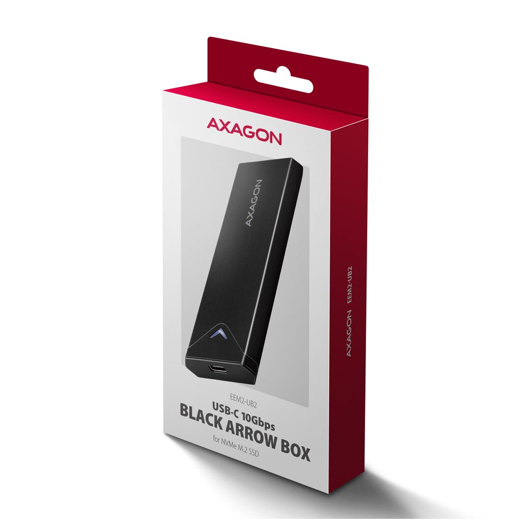 Кишеня зовнішня AXAGON USB-C 10Gbps metal box for M.2 NVMe SSD BLACK ARROW (EEM2-UB2) - зображення 3
