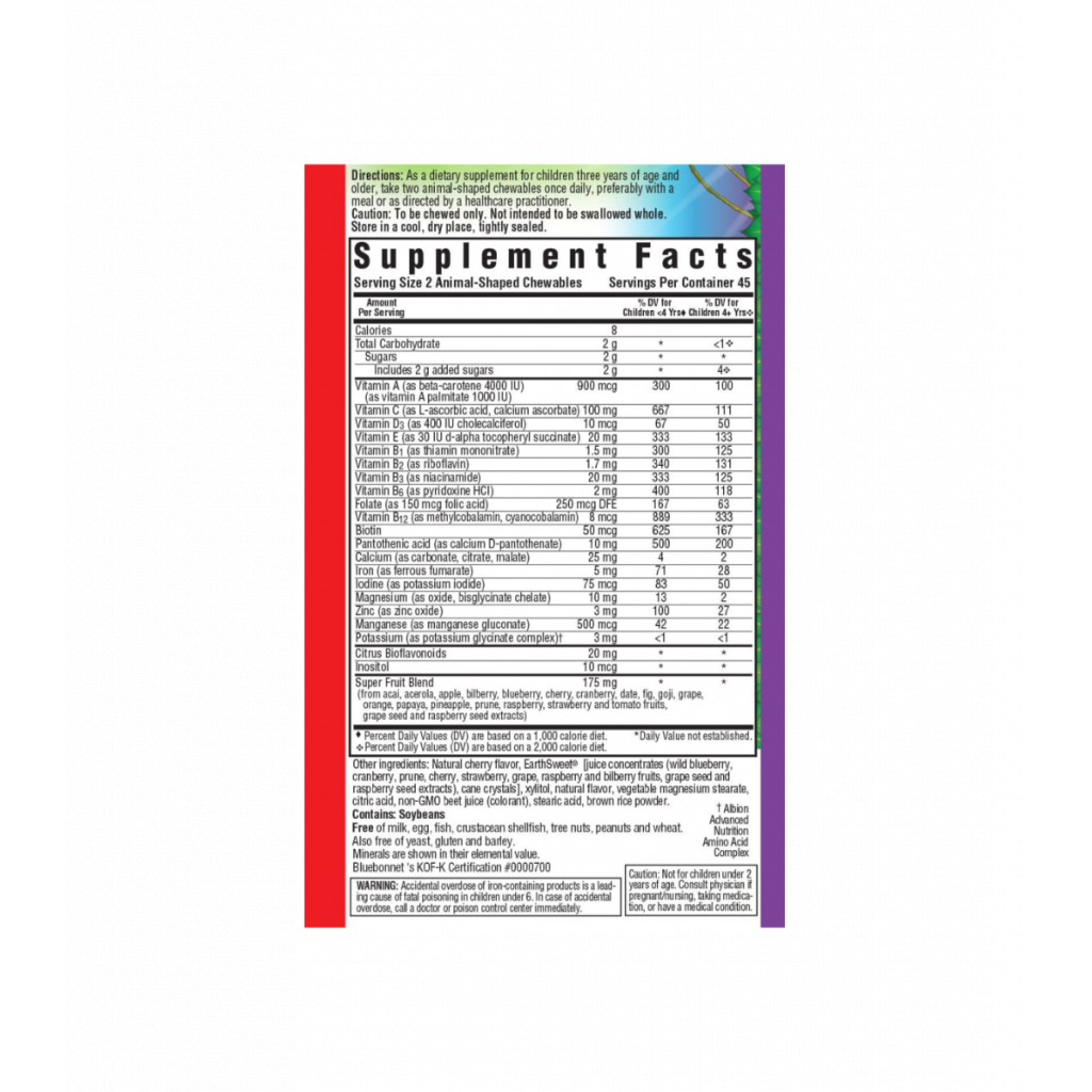 Вітамін Bluebonnet Nutrition Вітамін D3 400IU для Дітей, Смак Ягід, Rainforest Animalz, (BLB-00194) - зображення 2