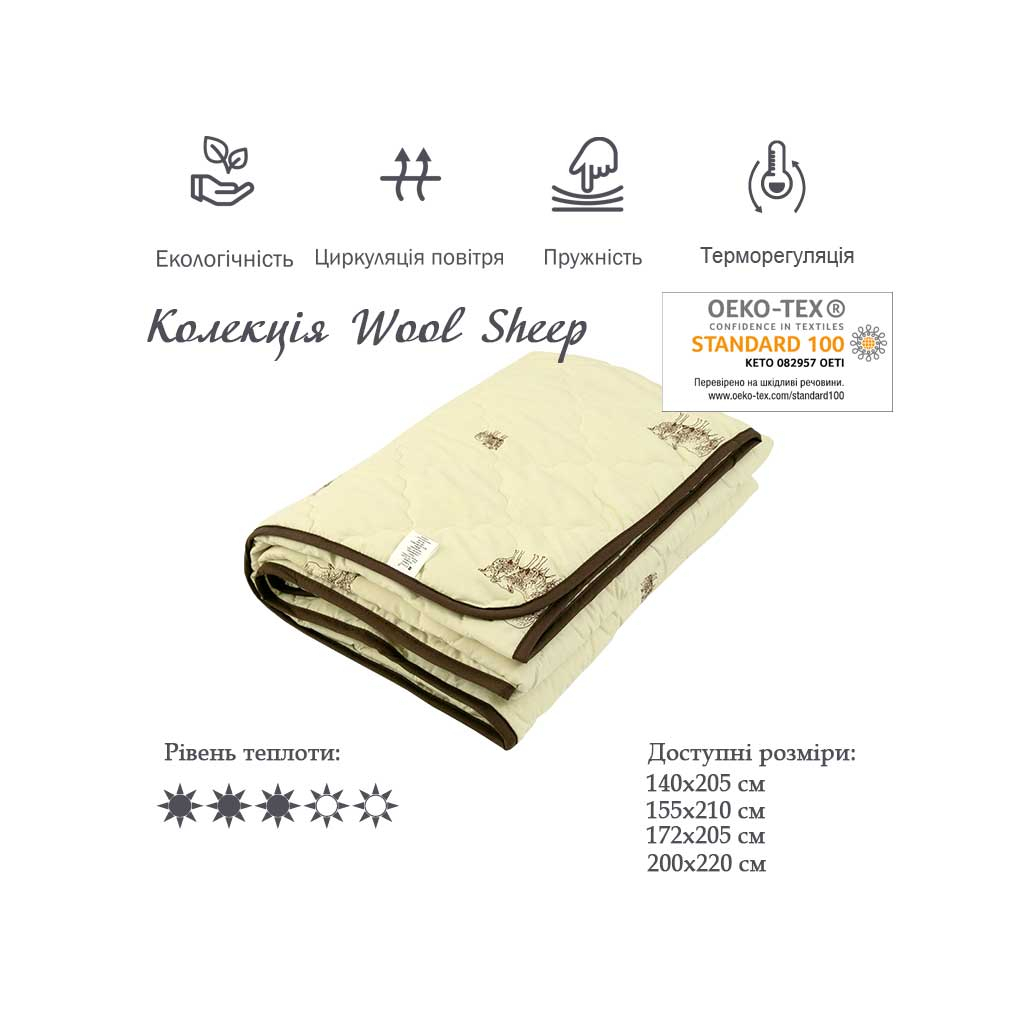 Ковдра Руно Вовняна Sheep в мікрофібрі полегшена 172х205 см (316.52ШКУ_Sheep) - зображення 3