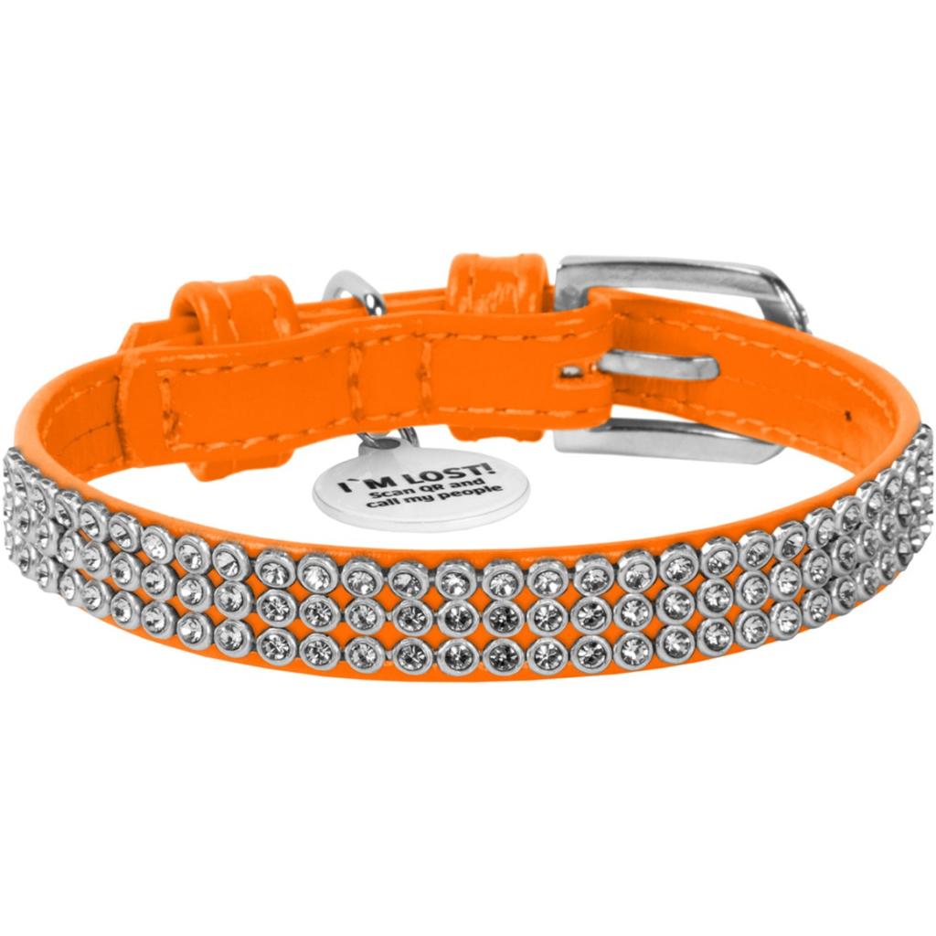Нашийник для тварин WAUDOG Glamour з QR-паспортом "Стрази" XS Ш 12 мм помаранчевий (33084) - зображення 2