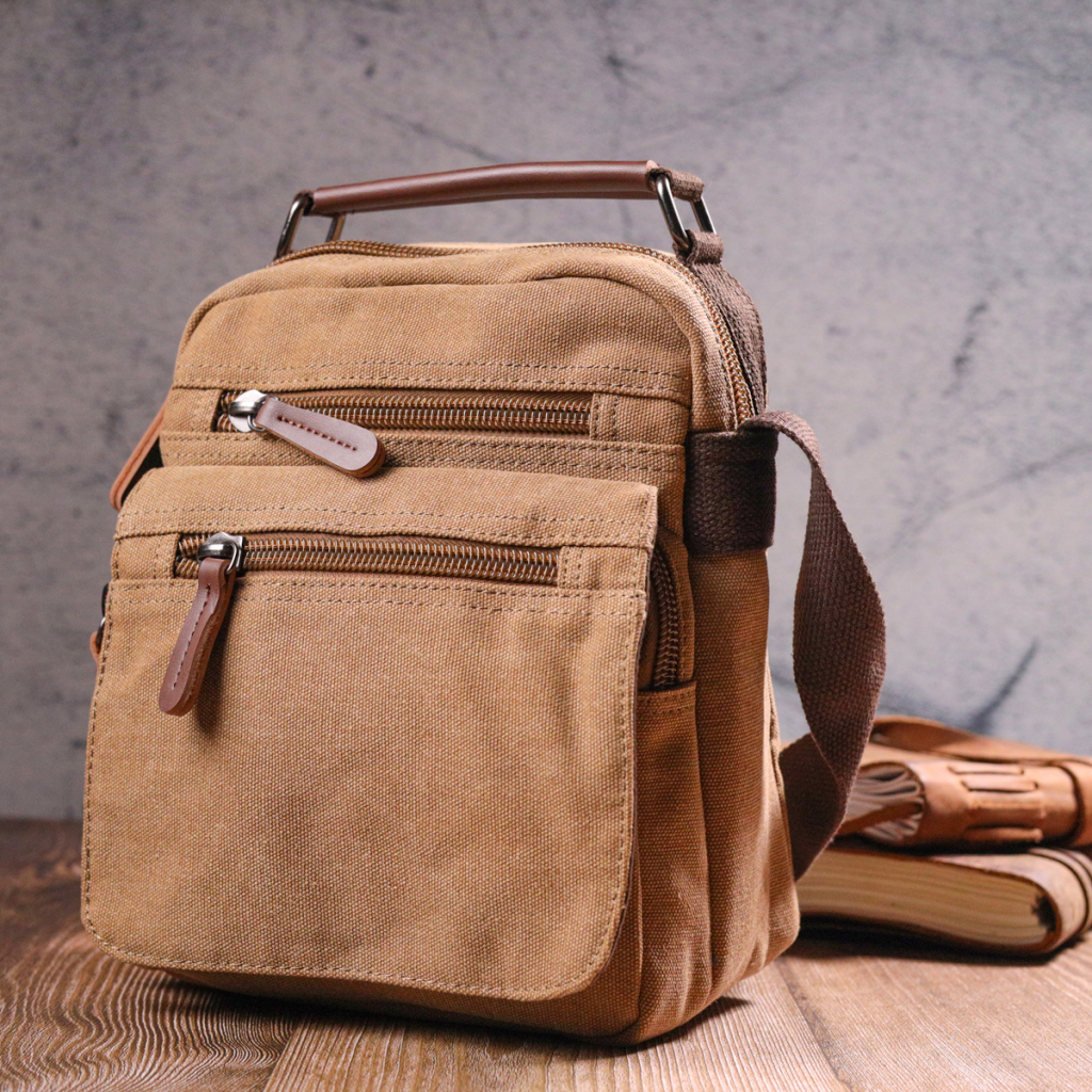 Сумка Vintage Чоловіча з щільного текстилю Коричнева (21226) - зображення 9