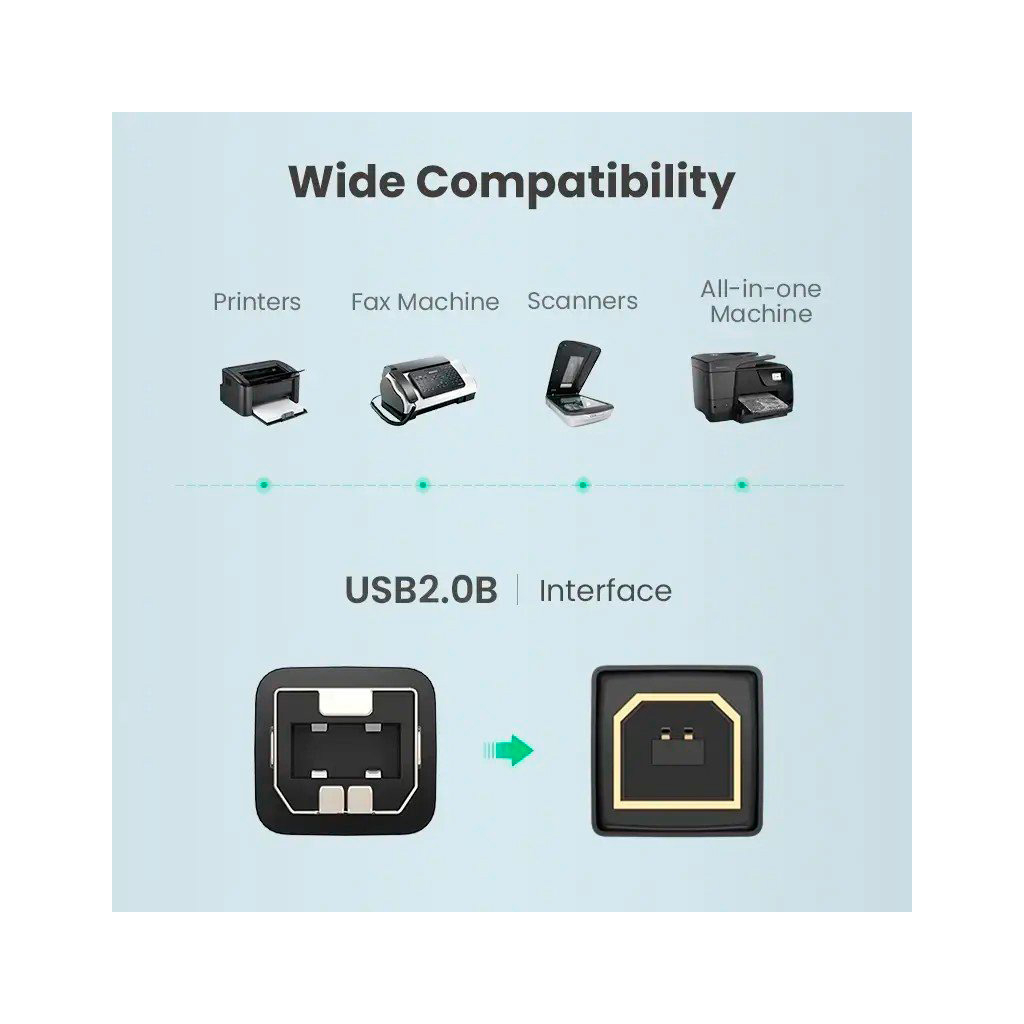 Кабель для принтера USB 2.0 AM/BM 5.0m US135 black Ugreen (10352) - зображення 4