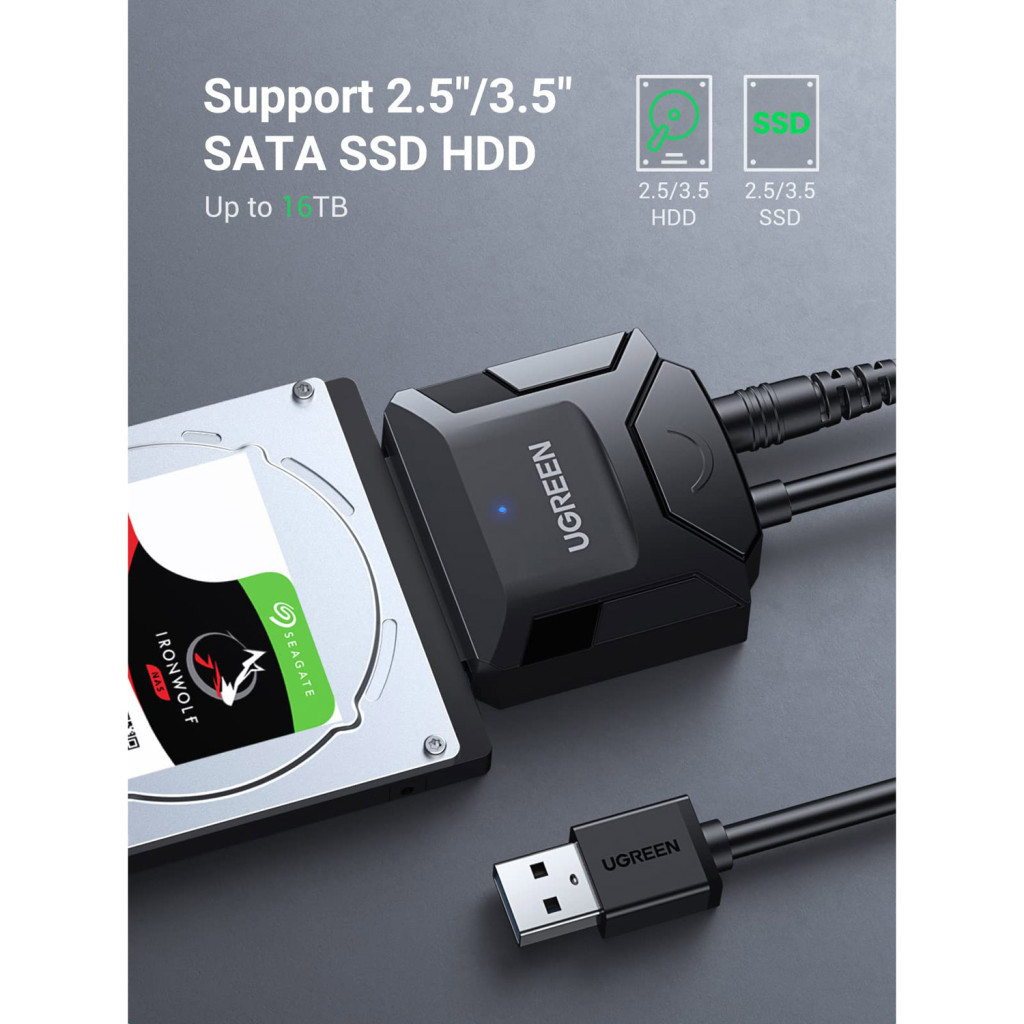 Перехідник USB 3.0 Type-А to SATA III (F) CR108 Ugreen (20611) - зображення 4