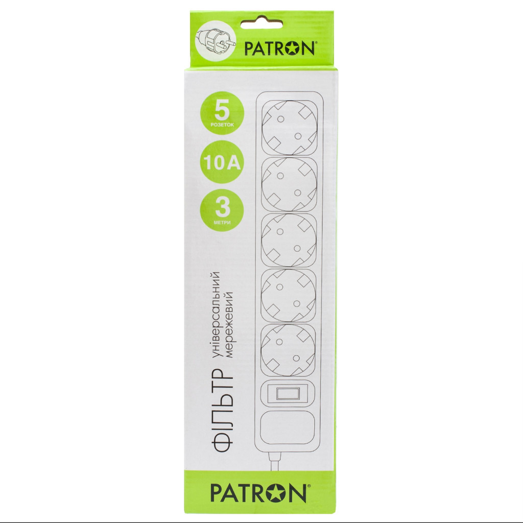 Мережевий фільтр живлення Patron 3m (SP-1053W), 5 розеток White (EXT-PN-SP-1053W) - зображення 2