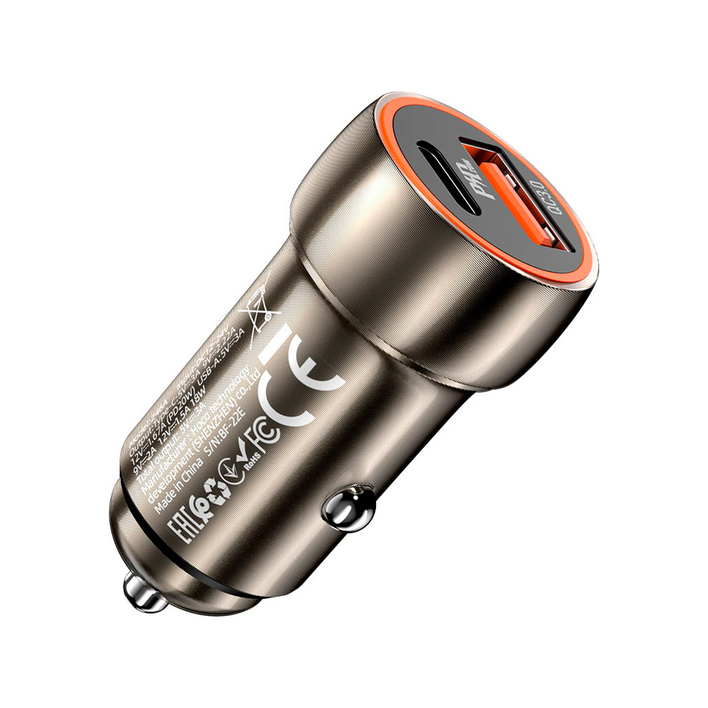 Зарядний пристрій HOCO HOCO Z46A Blue whale USB-C PD20W + USB QC3.0 Metal Gray (6931474770332) - зображення 3