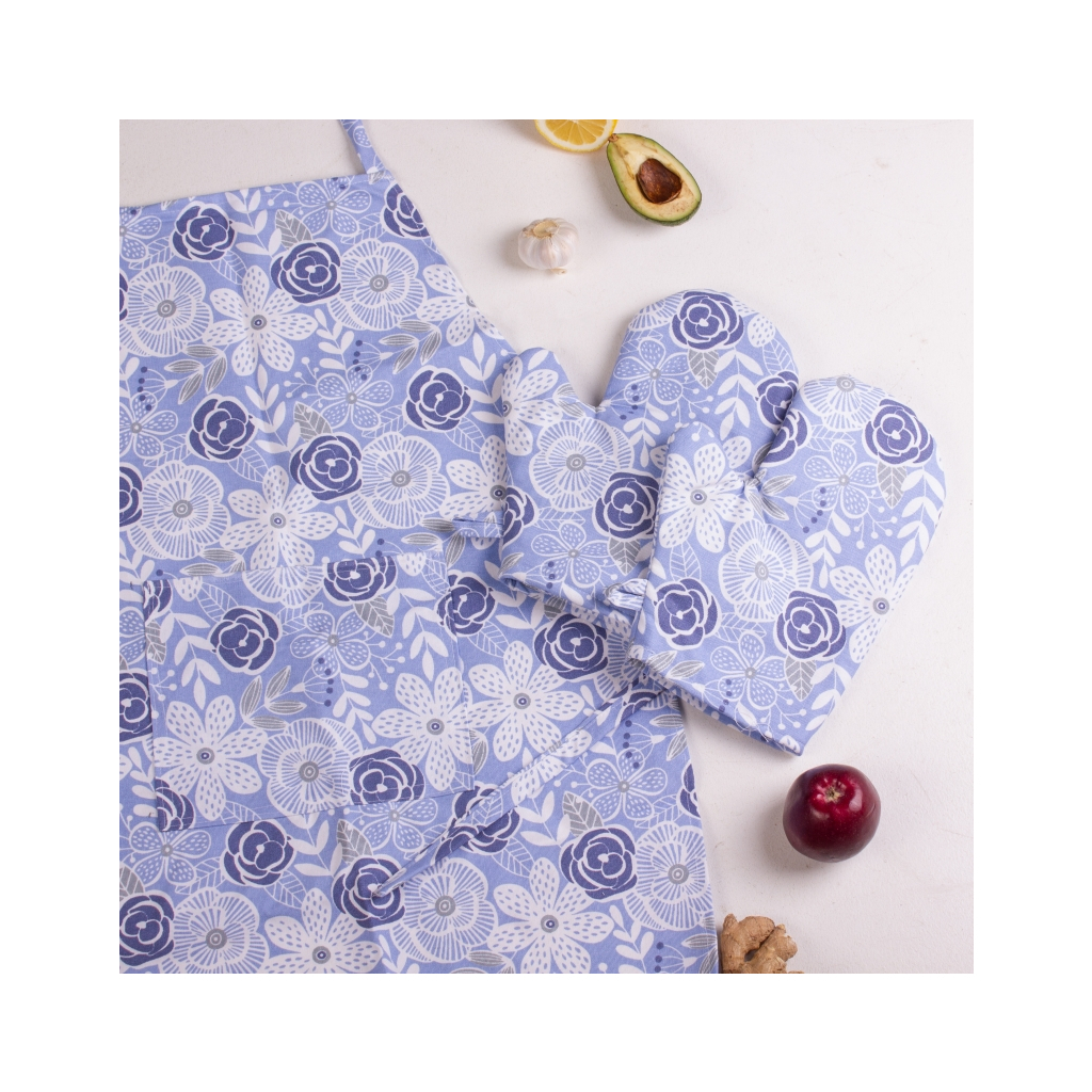 Фартух MirSon Набір №203 - Blue flowers дві прихватки + дві рукавички-прихватки + фартух (2200006753889) - зображення 3