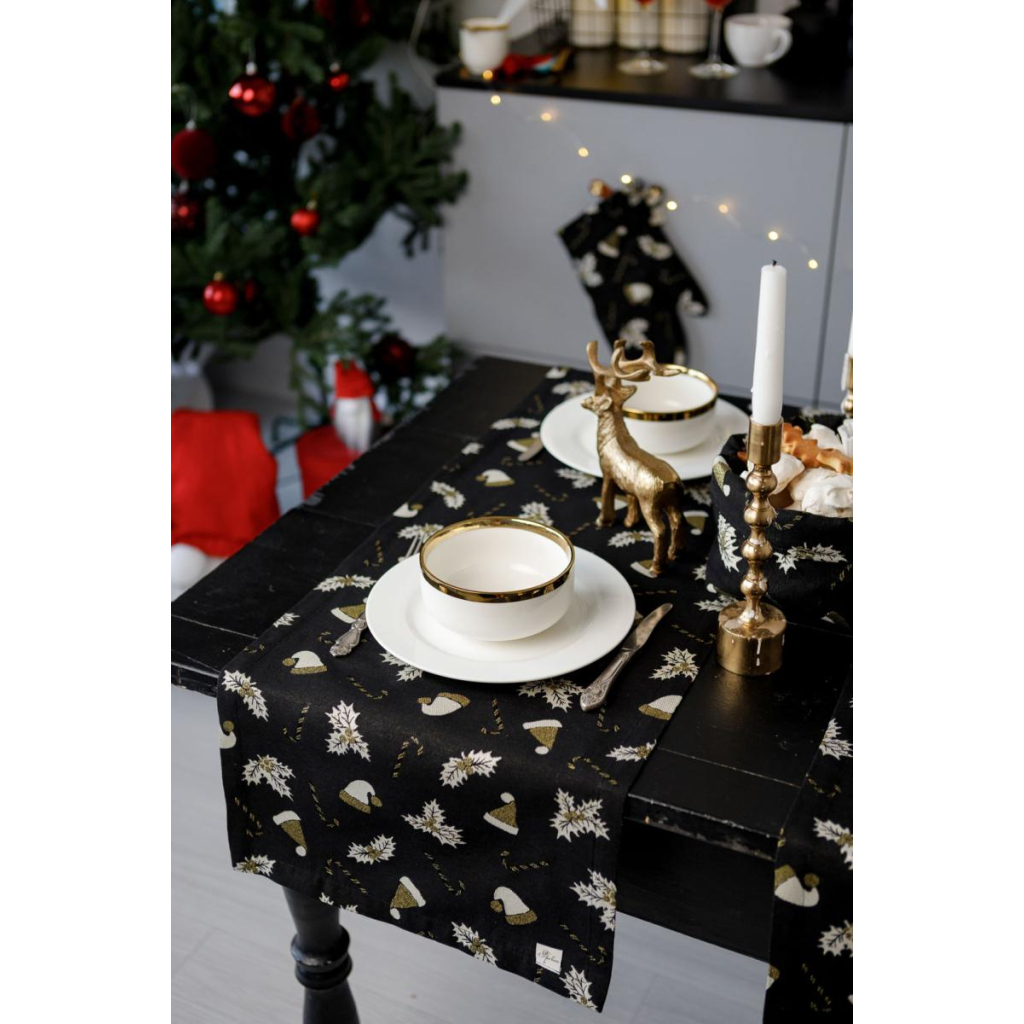 Доріжка на стіл Прованс Шапочки на чорному 40х180 см (036446) - зображення 1