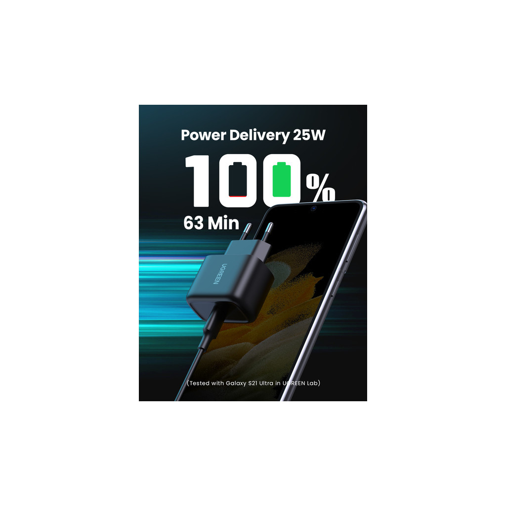 Зарядний пристрій Ugreen CD250 25W Type-C PD Charger + C-C 2m Cable Black (UGR-50581) - зображення 4