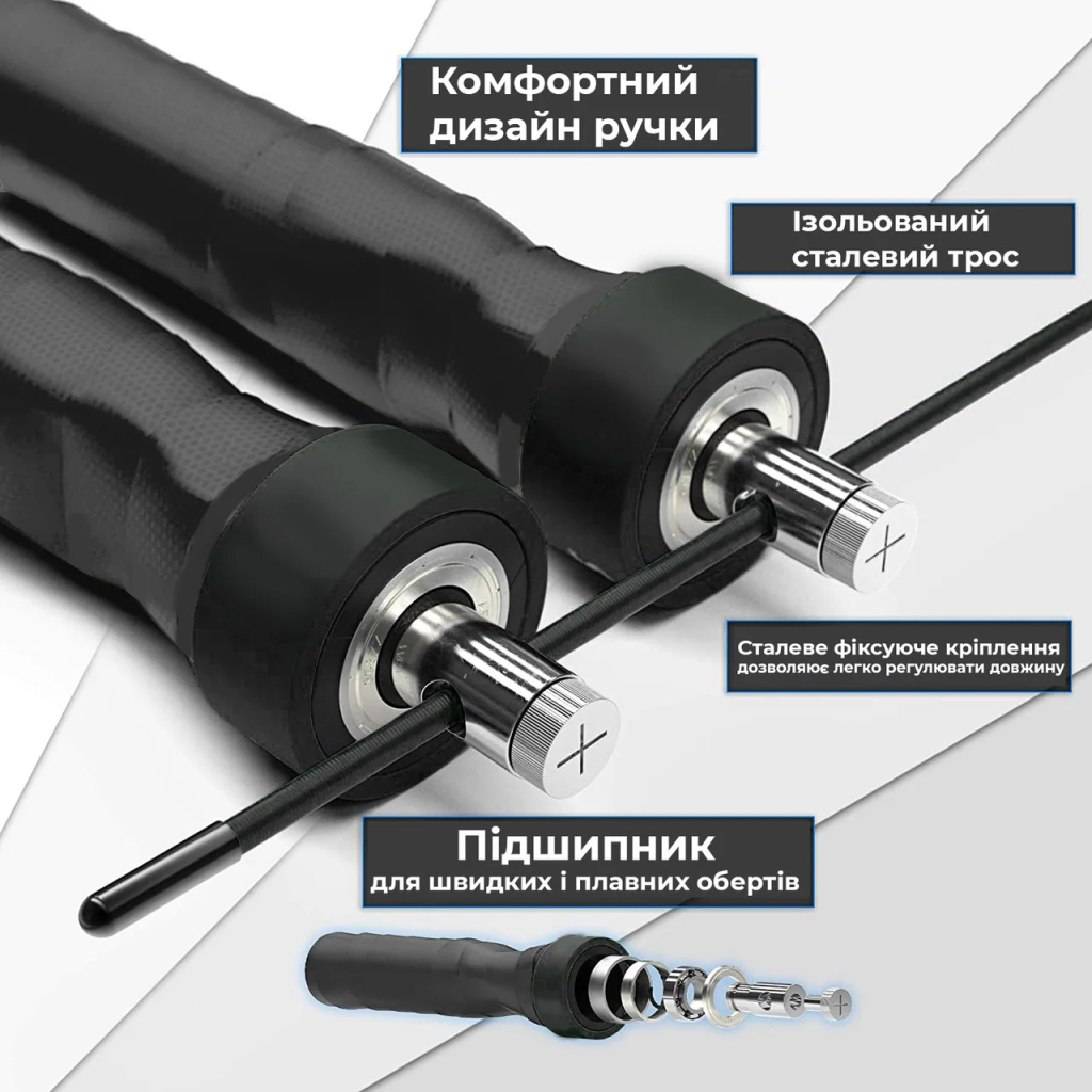 Скакалка PowerPlay 4208 швидкісна Чорна (PP_4208_Black) - изображение 3