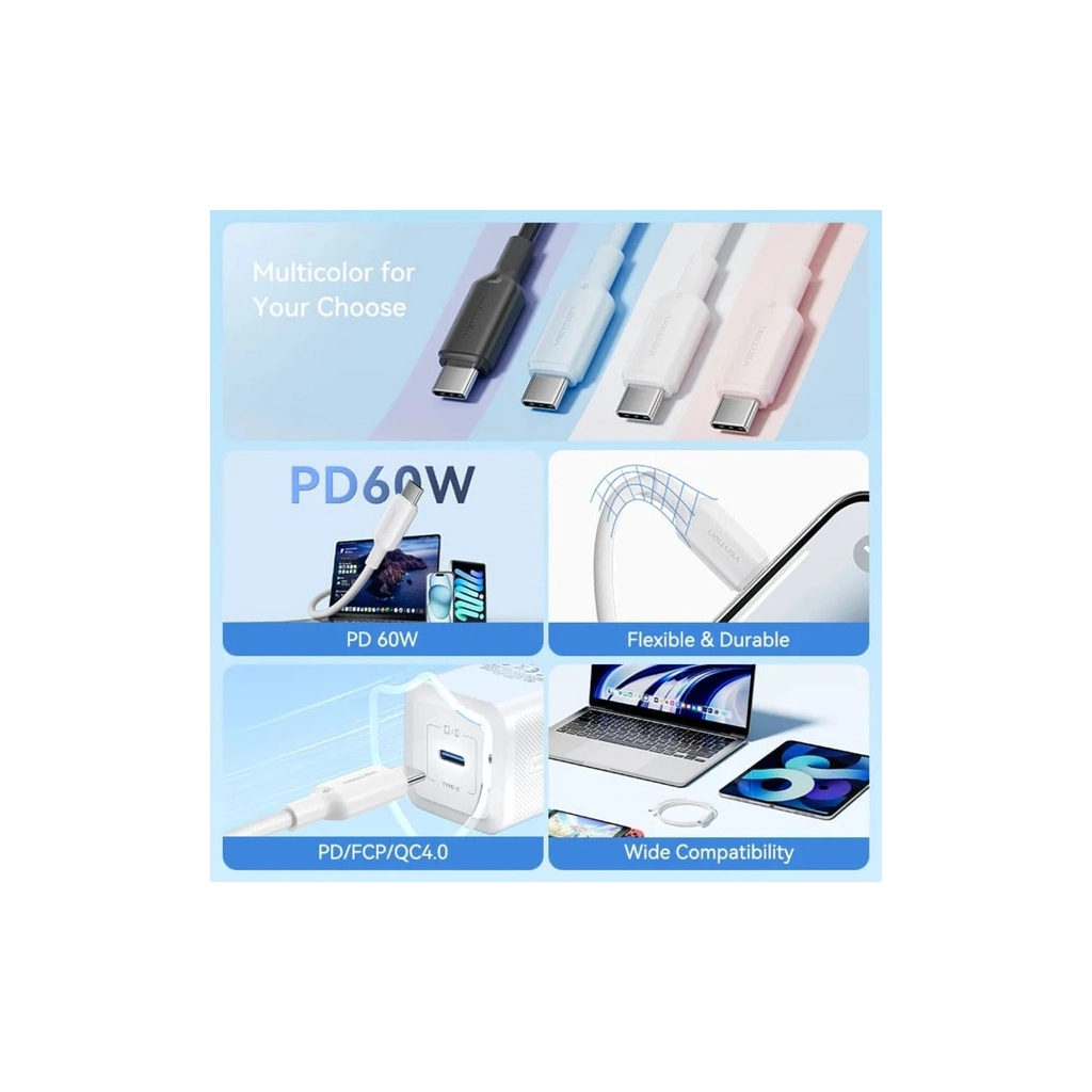 Дата кабель USB-C to USB-C 1.0m 3A black VENTION (TRCBF) - зображення 4