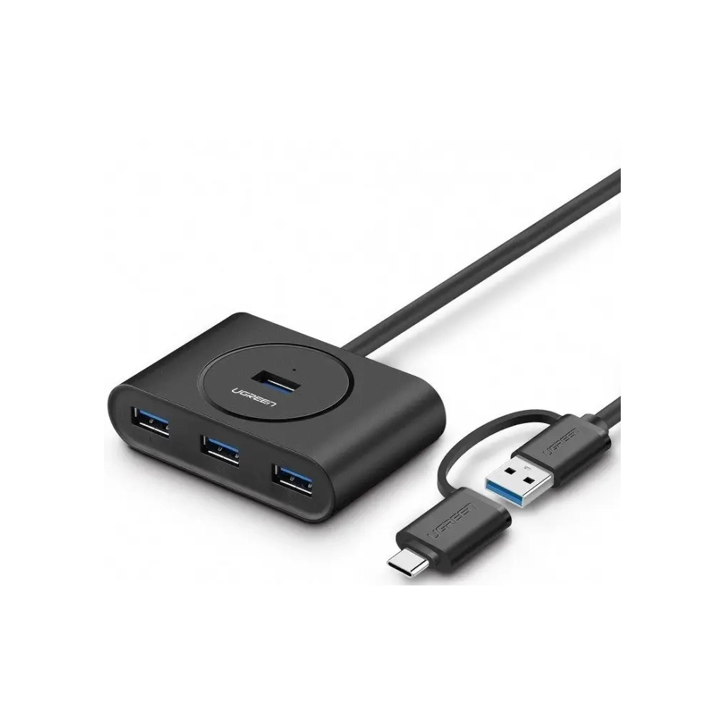 Концентратор Ugreen USB 3.0 to 4xUSB + USB-C plug 1.0m CR113 black (40850) - зображення 1