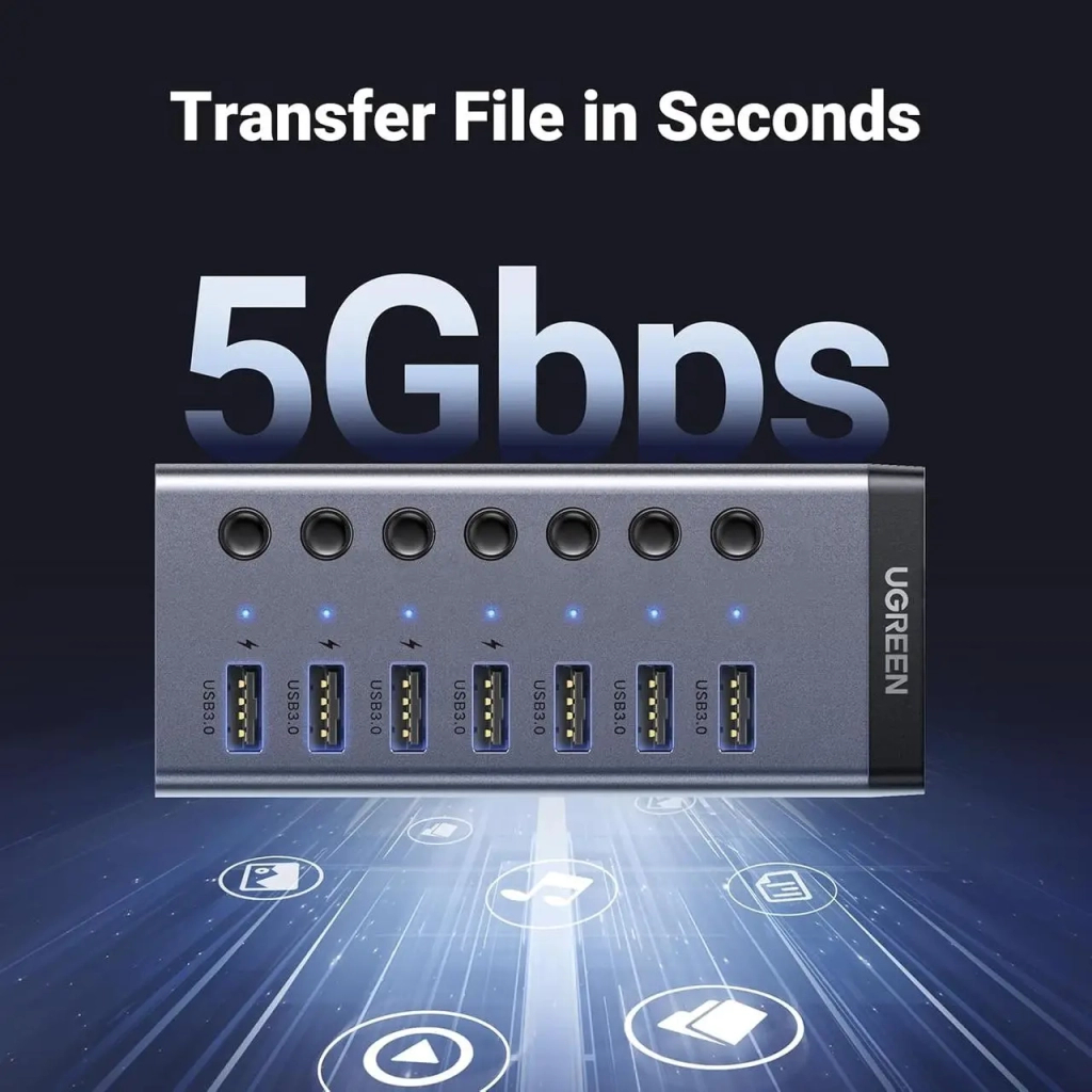 Концентратор Ugreen USB 3.0 to 7xUSB 3.0 with power supply CM481 gray (90307) - зображення 4