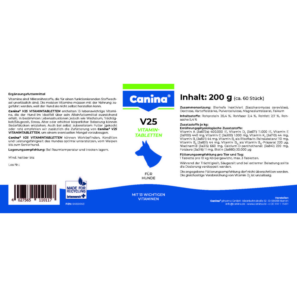 Вітаміни для собак Canina Полівітамінний комплекс V25 60 таблеток (4027565110117) - изображение 3