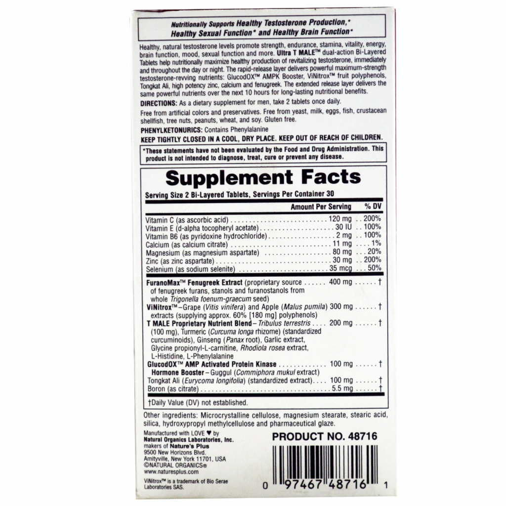Вітамін Natures Plus Підсилювач Тестостерона для Чоловіків, Ultra T Male, 60 табл (NAP-48716) - зображення 2