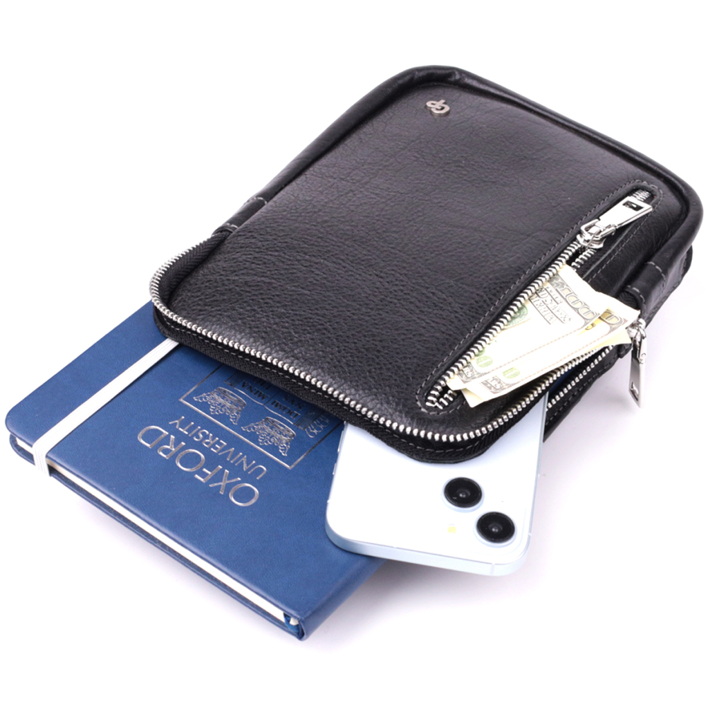 Сумка Grande Pelle Бананка з зернистої натуральної шкіри Чорна (22879) - зображення 9