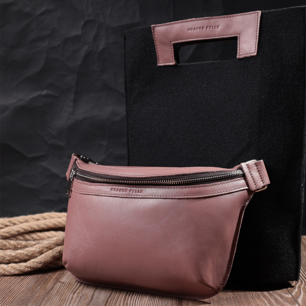 Сумка Grande Pelle Бананка з натуральної шкіри Бежева (22816) - зображення 11