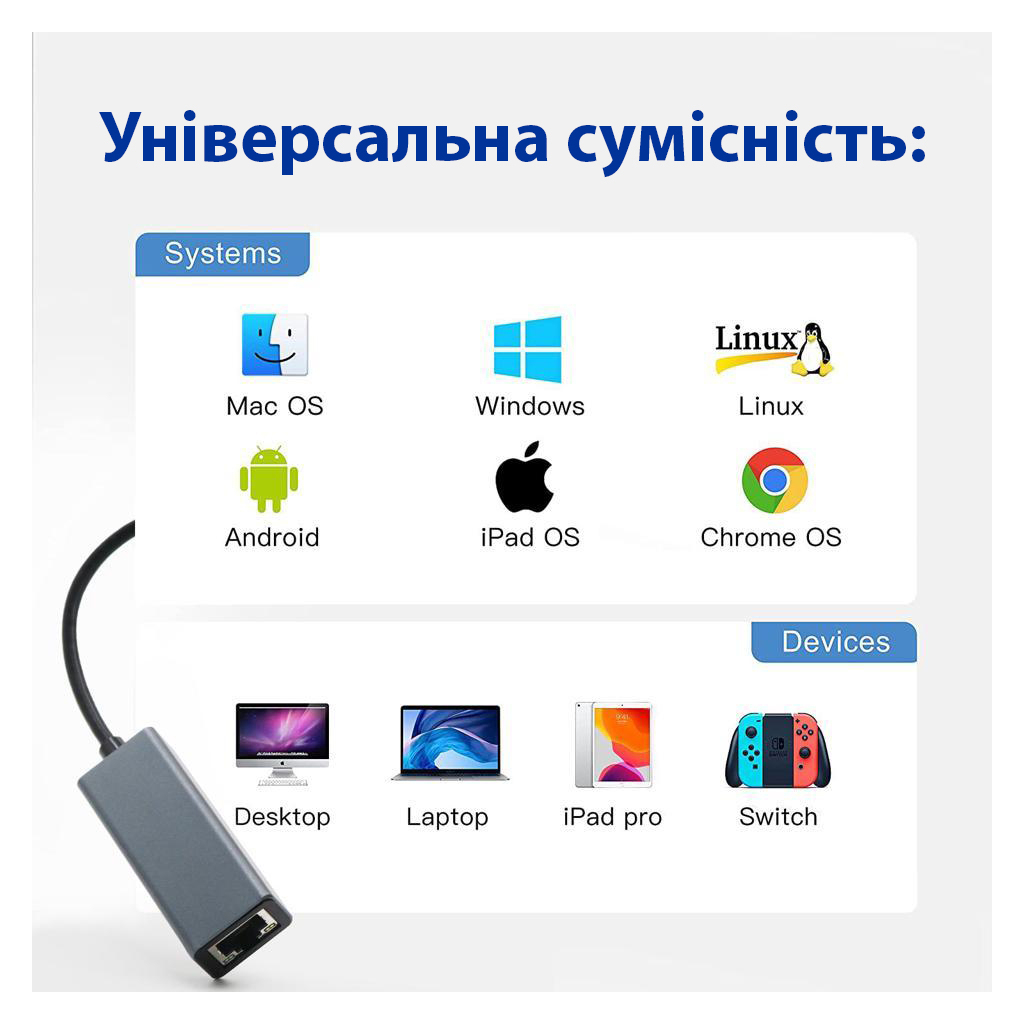 Перехідник USB 3.0 AM to RJ45 Ethernet 1000Mbps Dynamode (DM-AD-GLAN) - изображение 5
