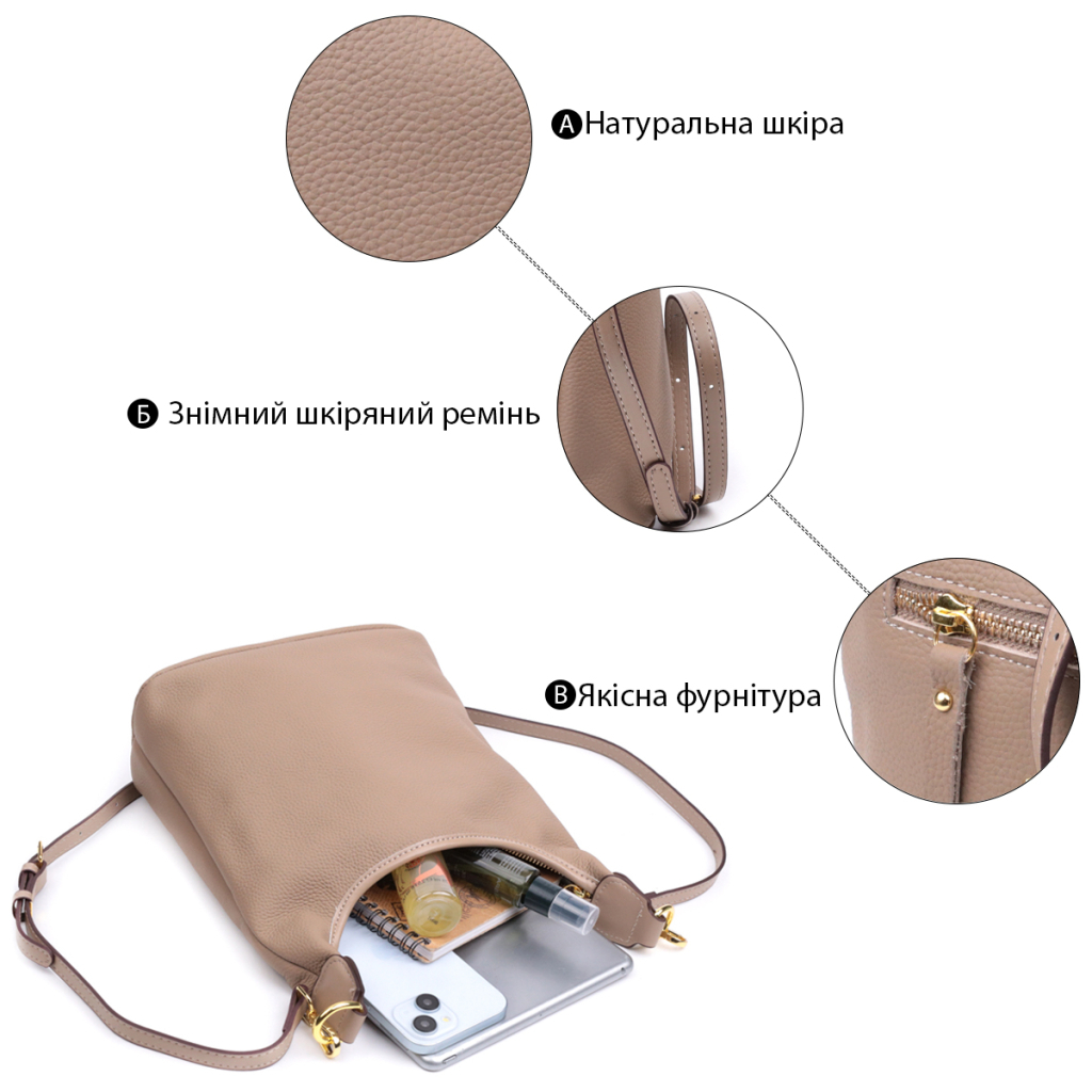 Сумка Vintage Жіноча на плече з натуральної шкіри Бежева (22629) - зображення 4