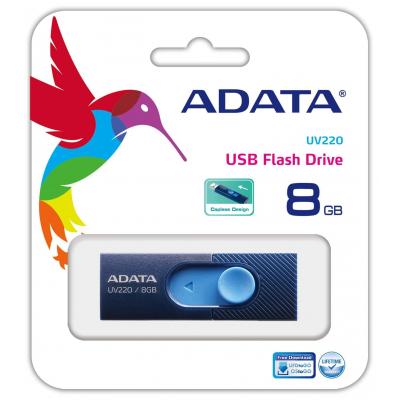 USB флеш накопичувач ADATA 8GB UV220 Blue/Navy USB 2.0 (AUV220-8G-RBLNV) - зображення 3