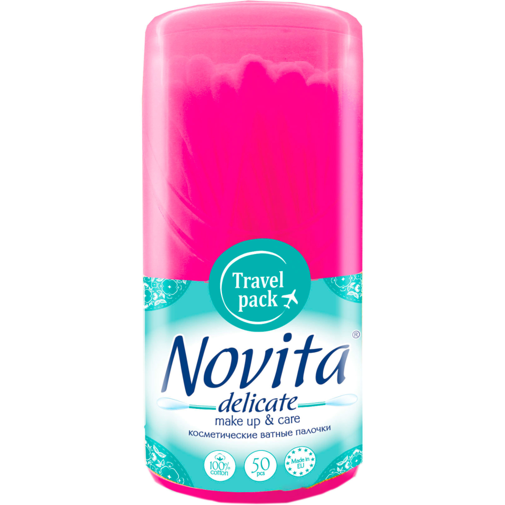 Ватні палички Novita Delicate в круглій банці моноблок 50 шт. (4823071619423) - изображение 1