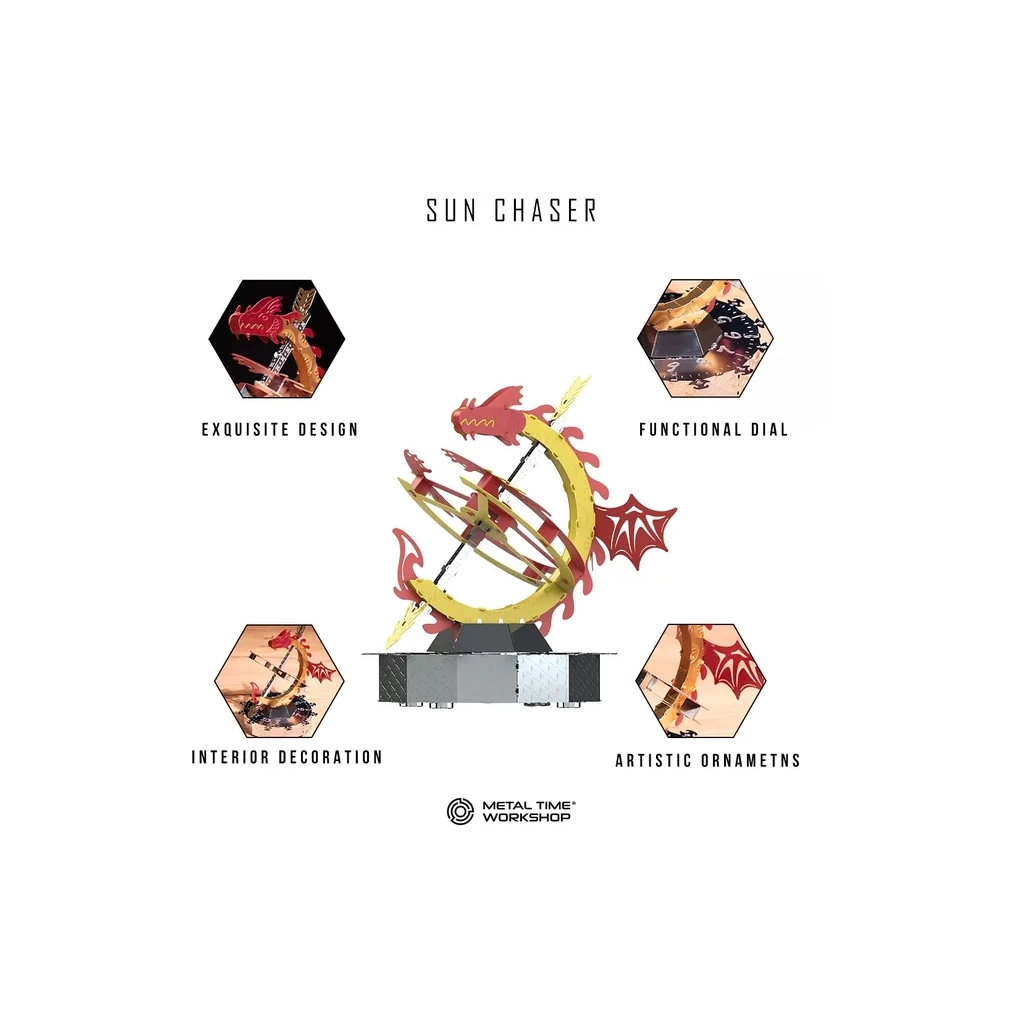 Конструктор Metal Time Колекцiйна модель Sun Chaser Dragon Stand Clock Сонячний годинник (MT025) - зображення 4