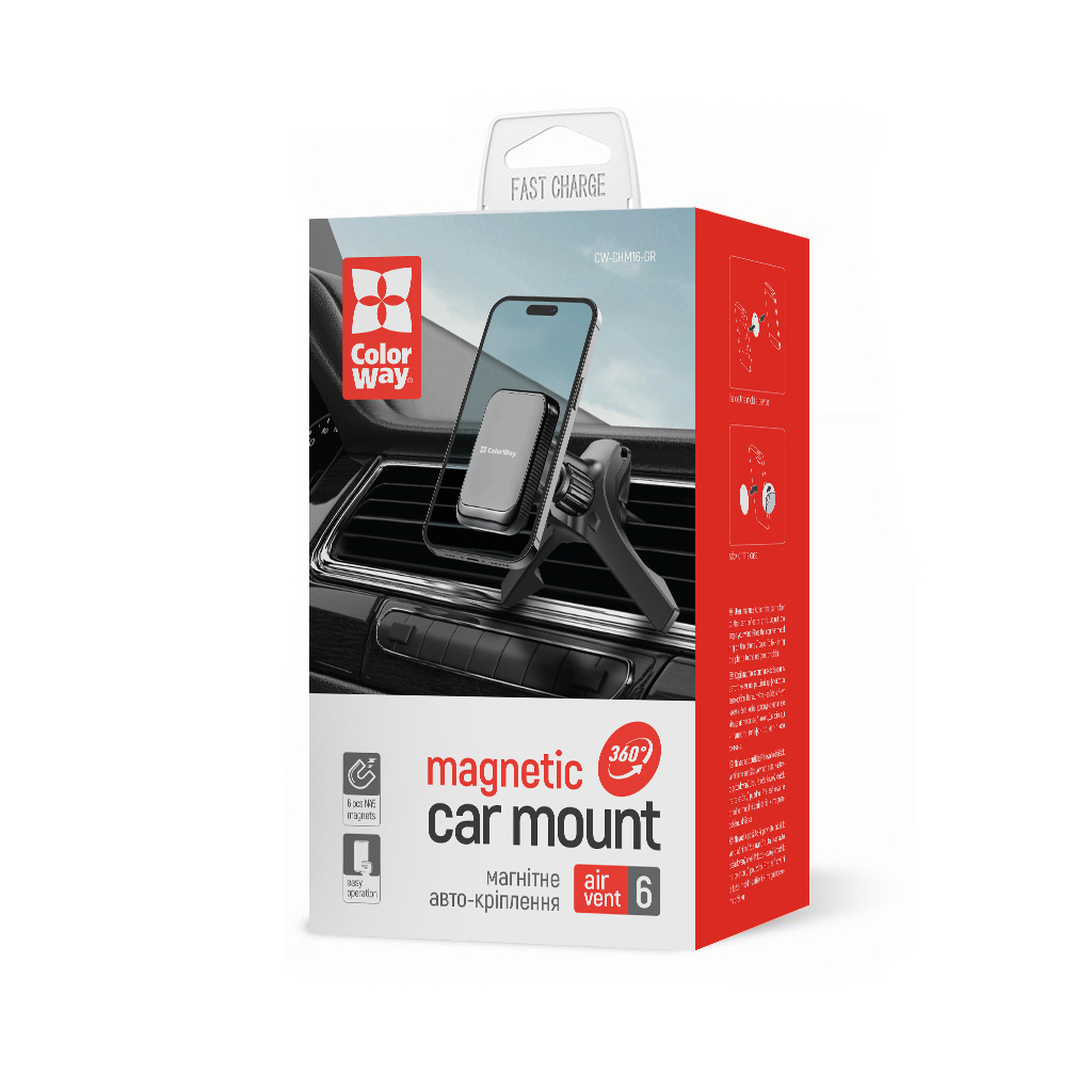 Універсальний автотримач ColorWay Magnetic Air Vent-6 (360° rotation) Gray (CW-CHM16-GR) - изображение 6