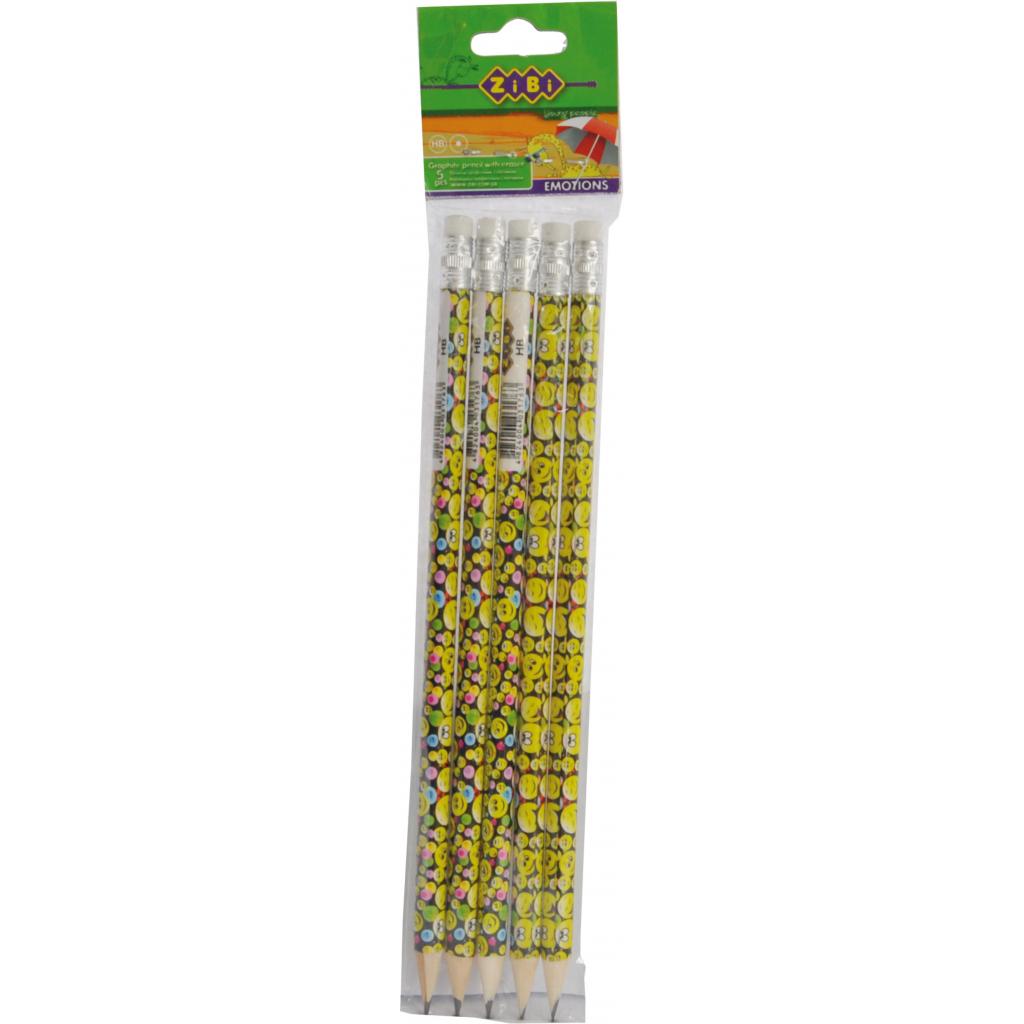 Олівець графітний ZiBi HB, with eraser, EMOTIONS, SET 5шт, blіster (ZB.2308-5) - зображення 1